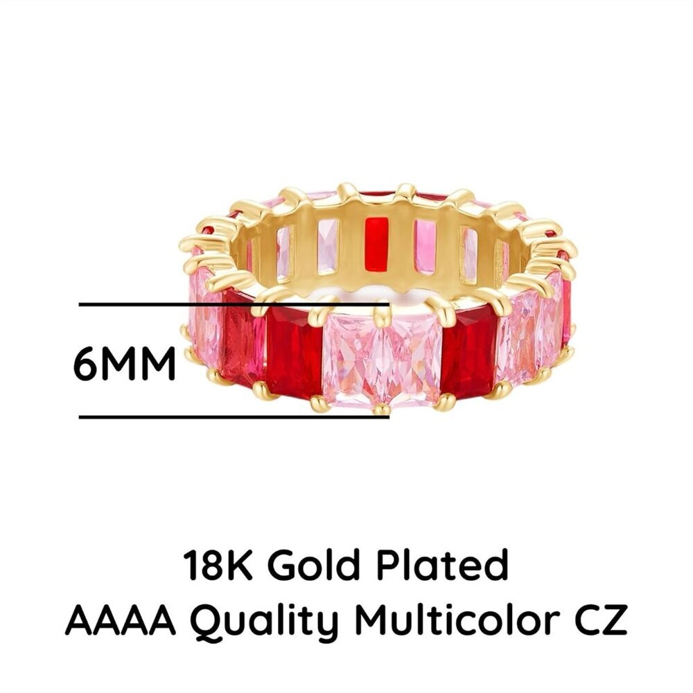 Eternity Rainbow Ring 18K Gold Plated Emerald-Cut Multi Color AAA Created-Gemsto - Picture 2 of 6